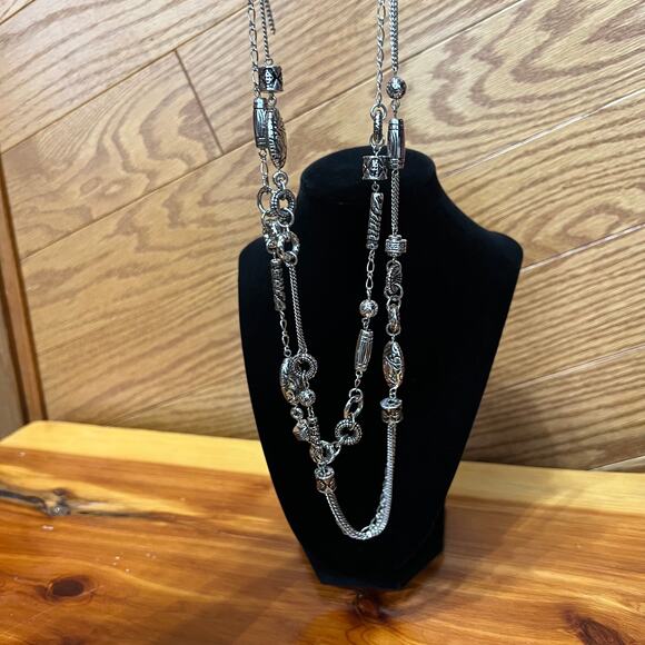 Lia Sophia Charade Silver Tone W Black Beading Necklace Earrings Set Layered NEW - Picture 6 of 11